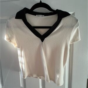 Reformation Ivory Crop Polo Top with Black Trim
